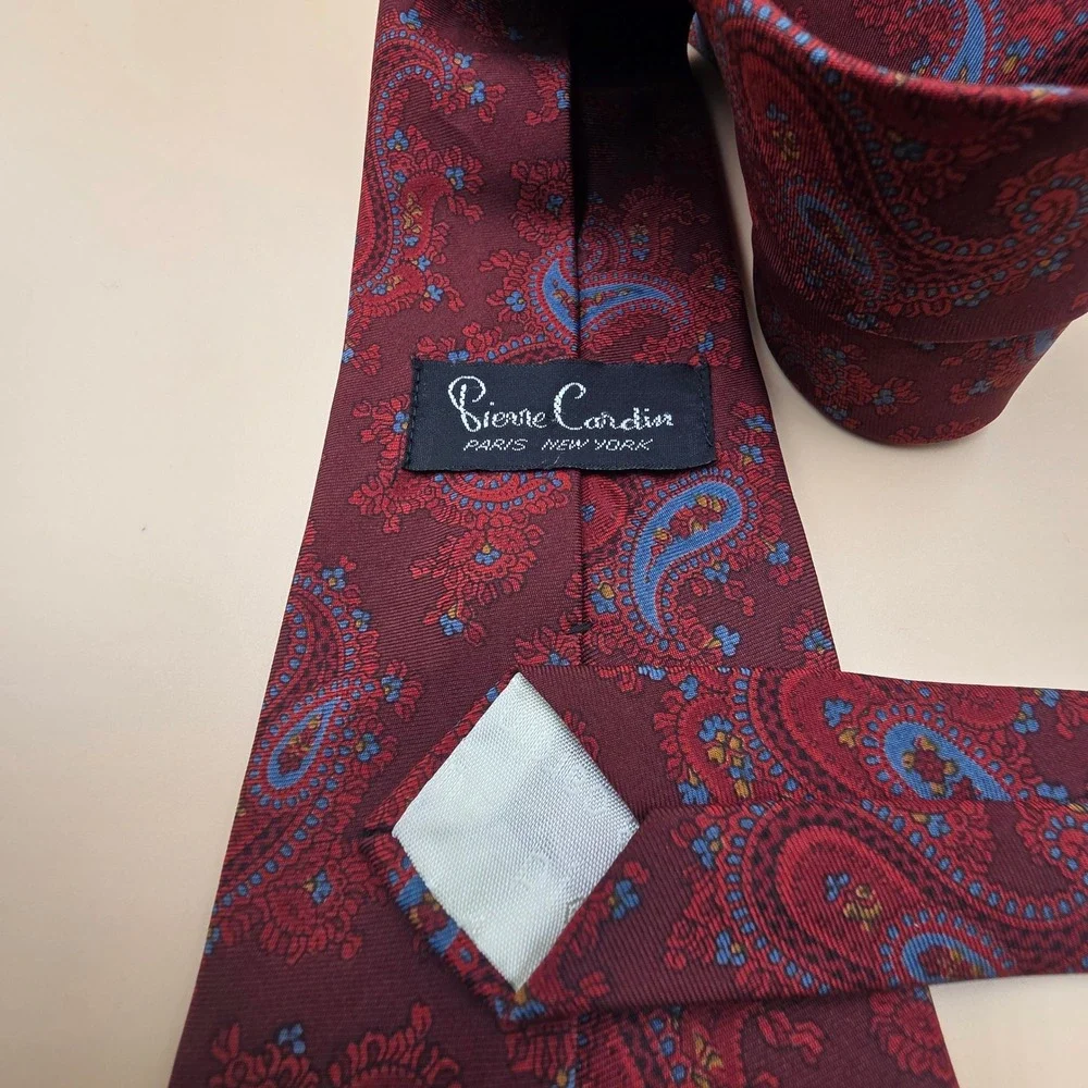 Pierre Cardin Mens Silk Paisley Necktie Burgundy Blue Formal Business Tie